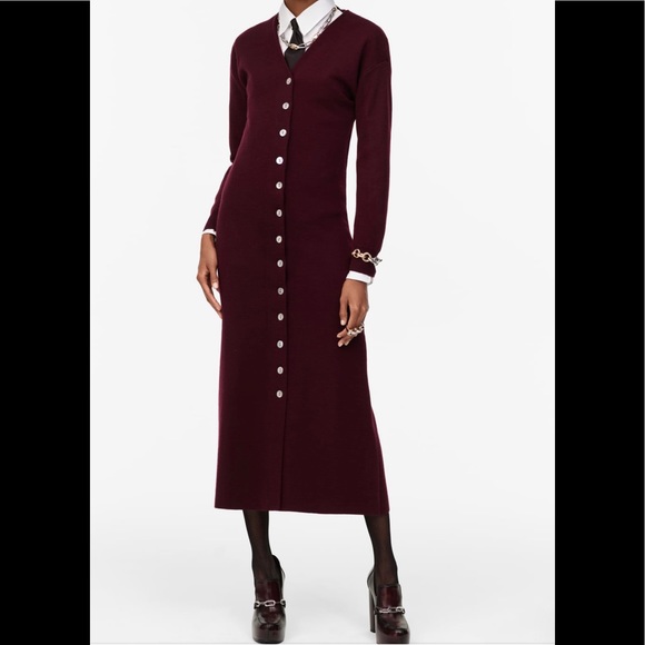 Zara Burgundy Wool Buttoned Knit Maxi 